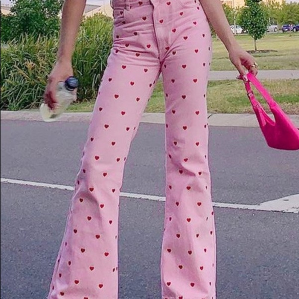 Pink heart print pants from shop cider